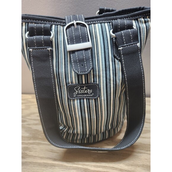 Longaberger Sisters Canvas Handbag - 10"x10" - Black and Teal Stripped - Lined - Picture 6 of 8